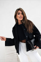 Trendy Solid Wool Pocket Elastic Snap Coat image 9