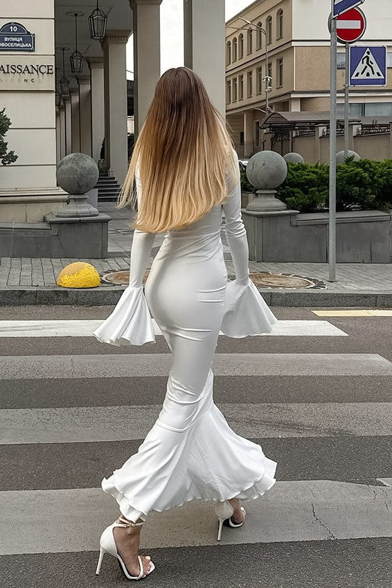 Ruffled V-neck Flare Sleeve Midi Dress image 4