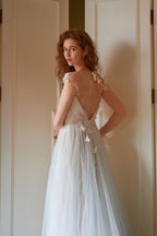 Dreamy Petal V Neck Backless Reception Dress image 5