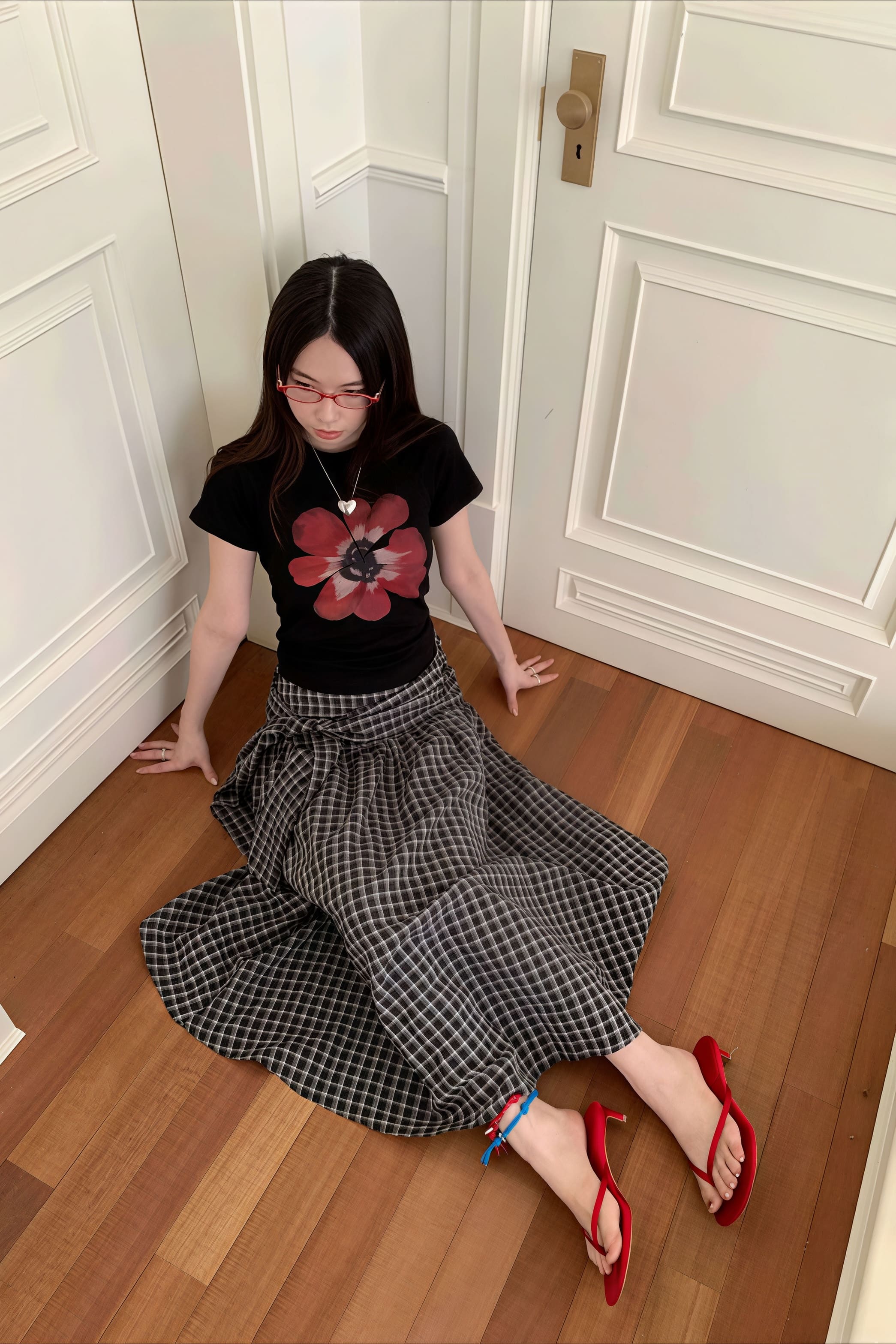 Color Block Plaid Tie Side Zip Loose Skirt image 10