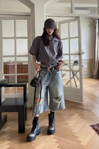 Loose Ripped Capri Wide Leg Jeans image 9