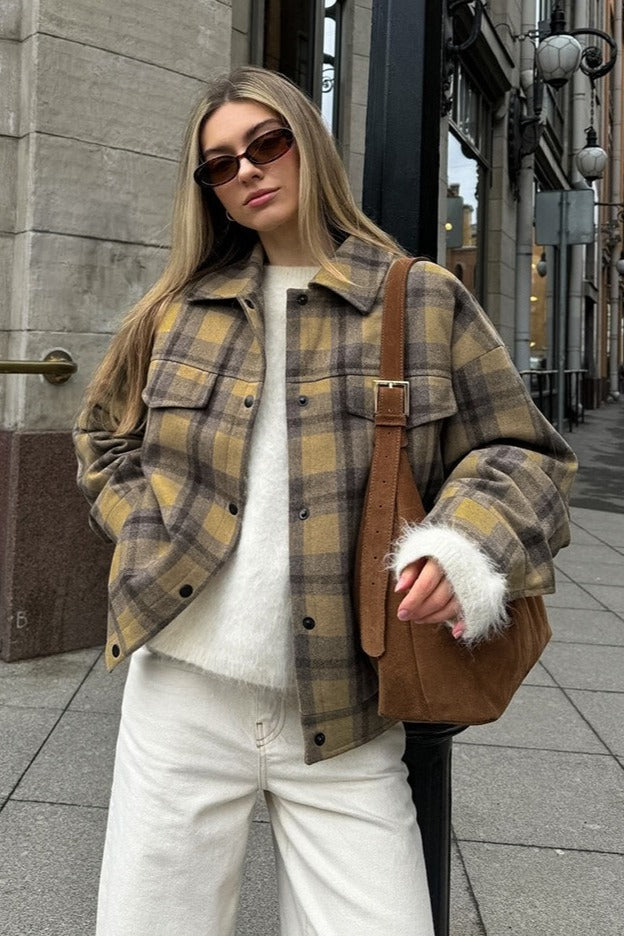Loose Fit Plaid Wool Coat Jacket image 1