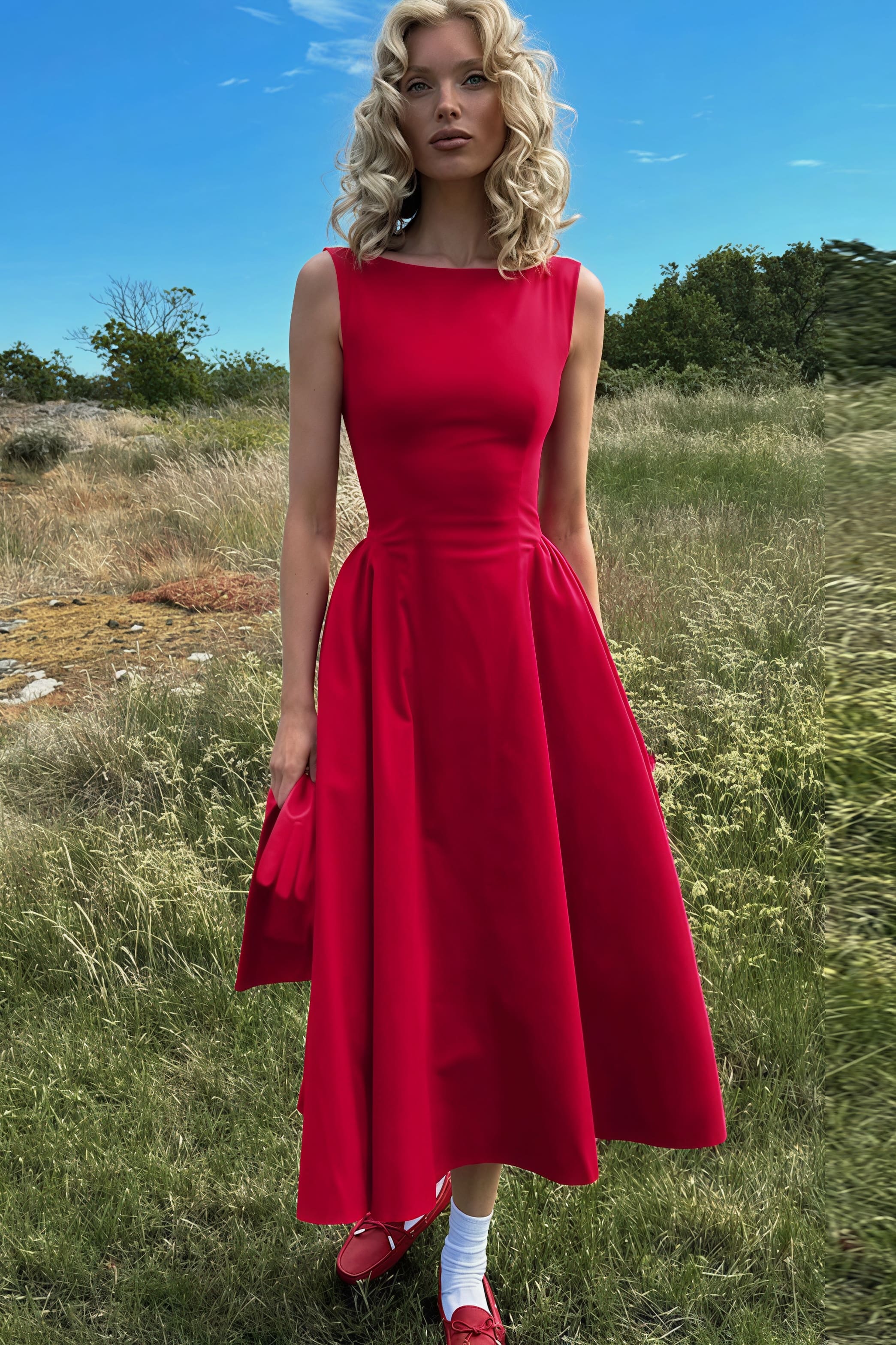 Fashion Solid Sleeveless Waisted Slim Midi Dress image 1
