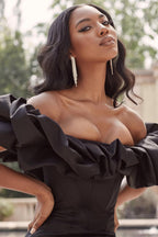 Waist Slimming Bodycon Off Shoulder Boned Ruffle Party Dress image 7
