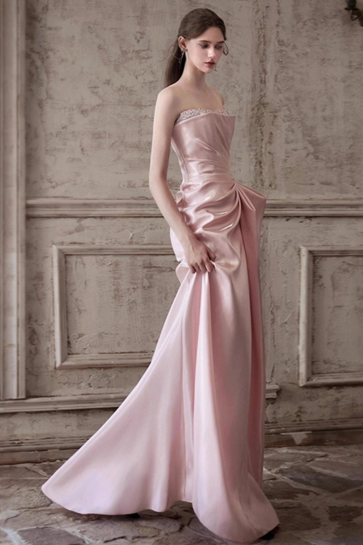 Pink Strapless Elegant Waist Slimming Prom Dress image 5