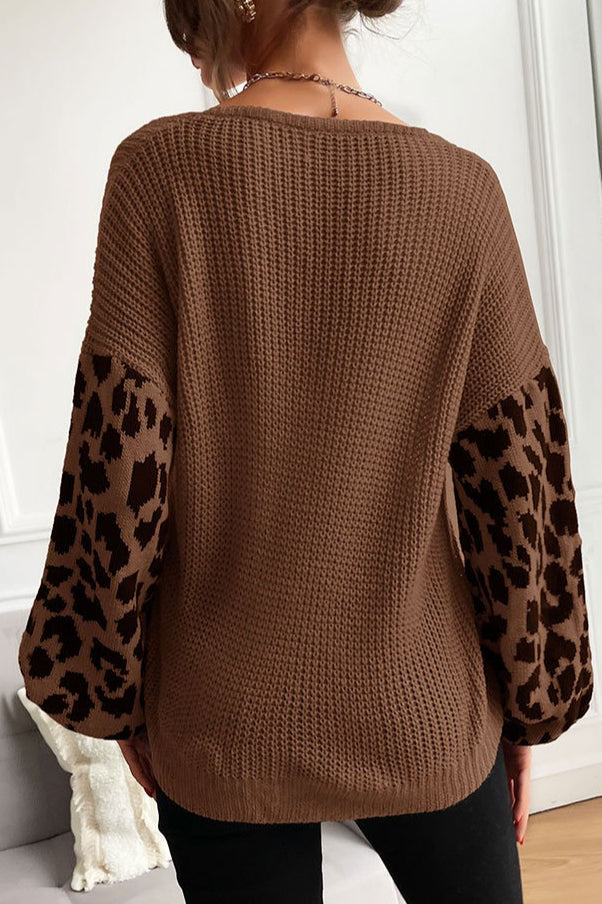 Slouchy Leopard Splice Knit Sweater image 4