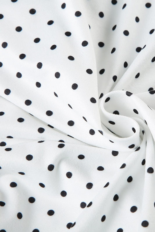 Lapel Button Bow Polka Dot Blouse image 6