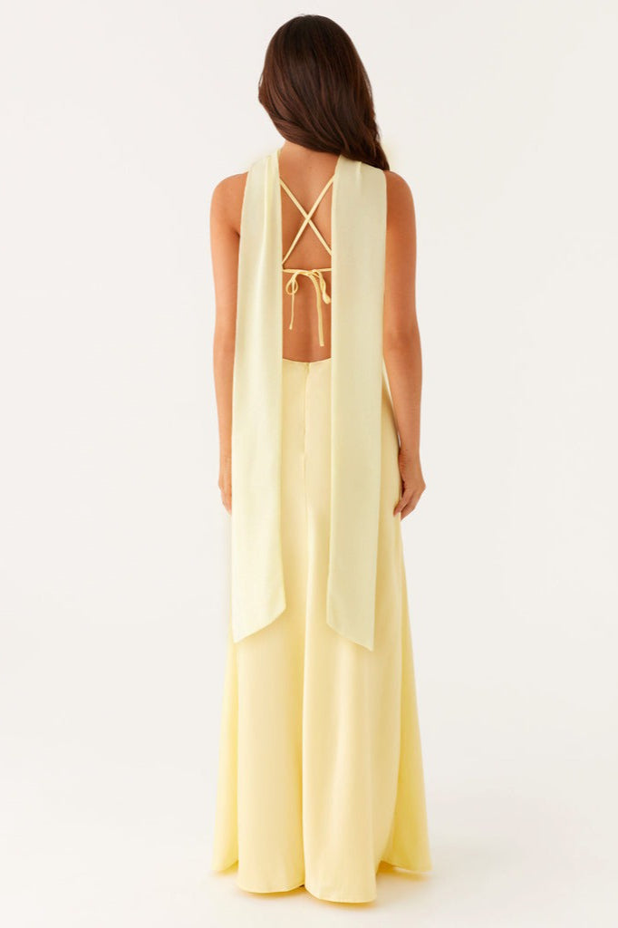 V Neck Tie Back Satin Maxi Dress image 5
