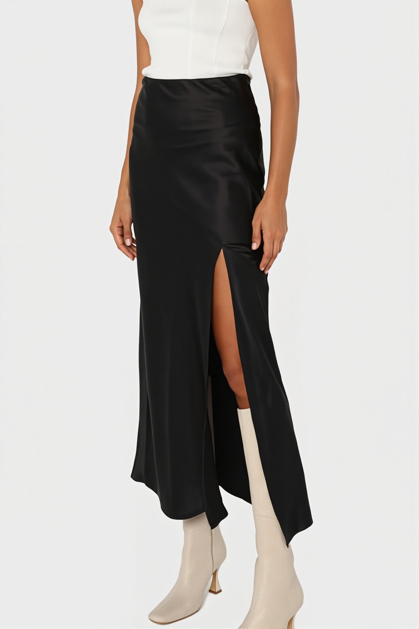Elegant Satin Slit Bodycon Maxi Skirt image 8