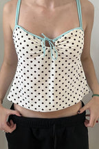 Polka Dot Bow Tie Cutout Cami Crop Top image 1