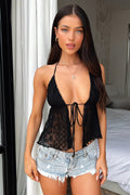 Sexy Tie Ruched Mesh Pleated Halter Top image 1