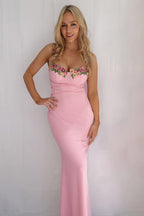 Floral Cup Detail Lace-Up Bodycon Maxi Dress image 4