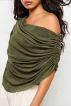 Solid Ruched Cape Loose Blouse image 6