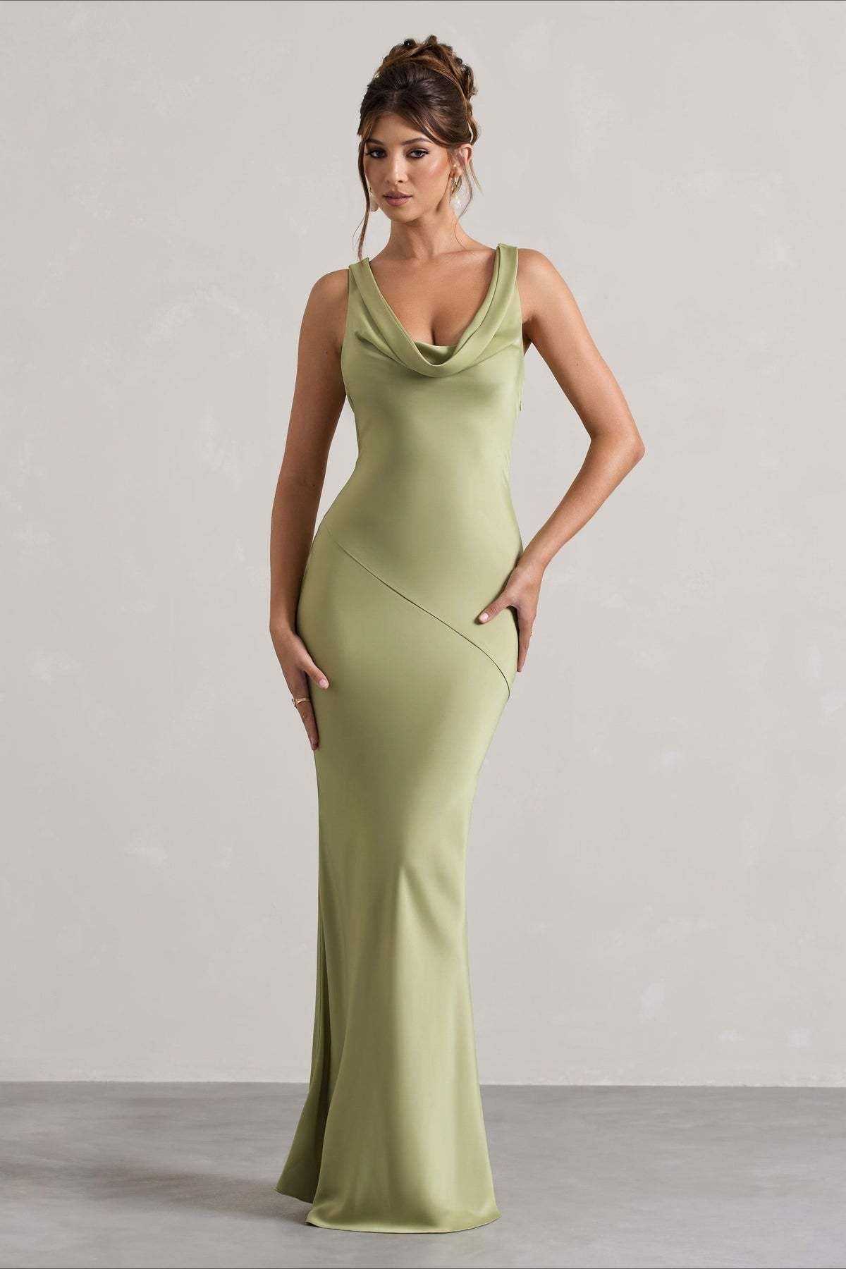 Satin Bodycon Backless Fish Maxi Dress image 10