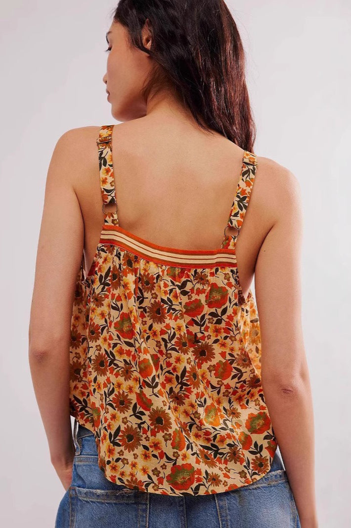 Chic Loose Floral Print Slit Cami Top image 3
