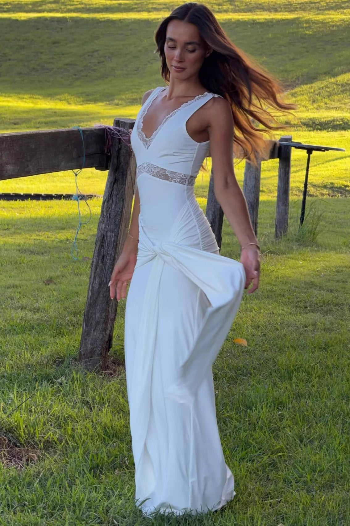 Lace Panel Bodycon With Tie Straps Maxi Dress image 3
