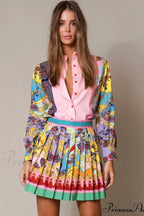 Floral Print Blouse and Pleated Skirt Set image 1