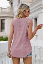 Gia Eyelet Tank detail view styled for Avrienne