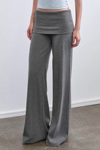 Solid Knit Foldover Waist Flowy Pants image 3