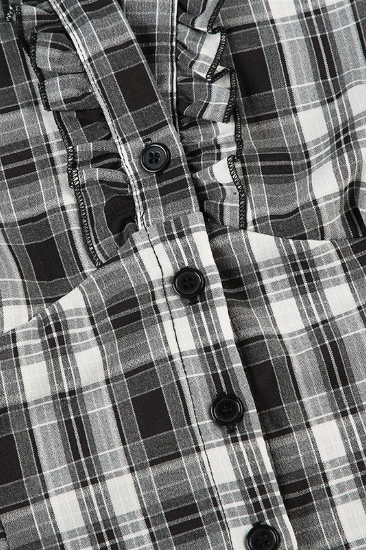 British Plaid Ruffled V Neck Puff Sleeve Blouse image 11