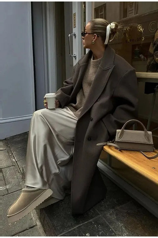 Elegant Casual Solid Color Double-Breasted Long Overcoat image 3