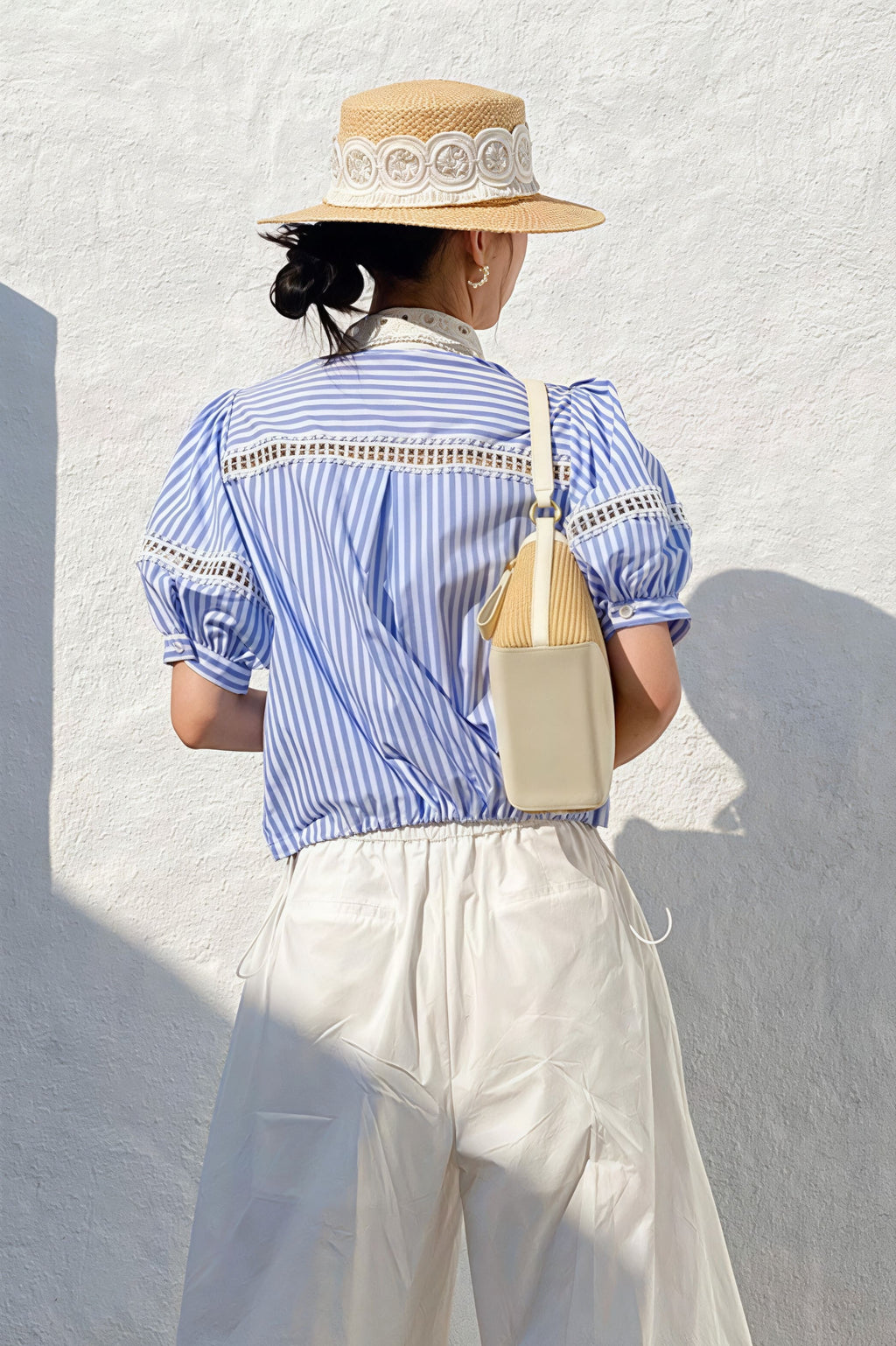 Chic Stripe Lace Puff Sleeve Blouse image 5