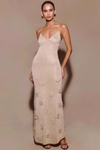 Solid Slim Knit Cami V Neck Maxi Dress image 4