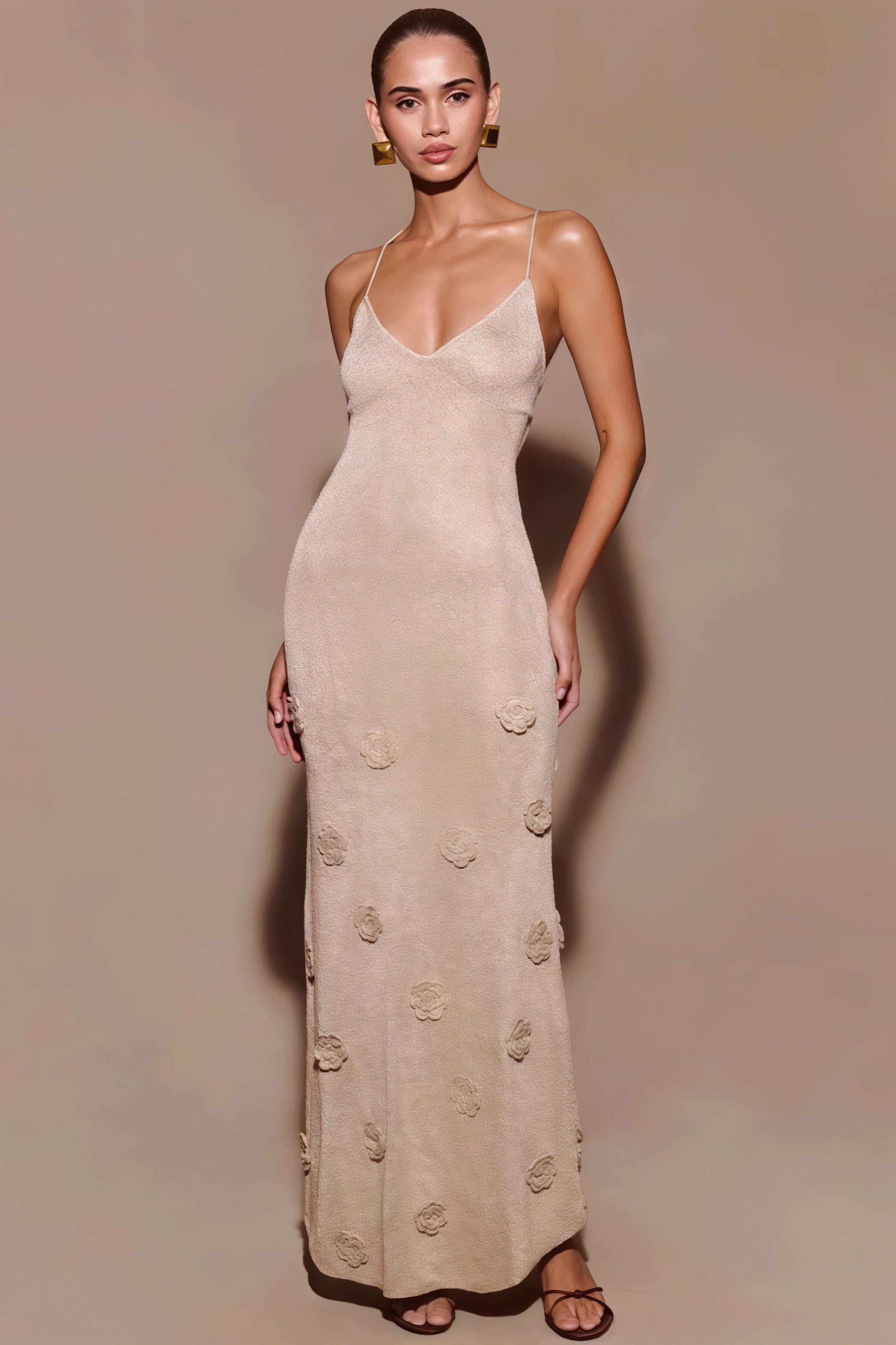 Solid Slim Knit Cami V Neck Maxi Dress image 4