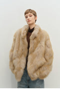Minimalist Mid-Length Faux Fur Stand Collar Coat image 2