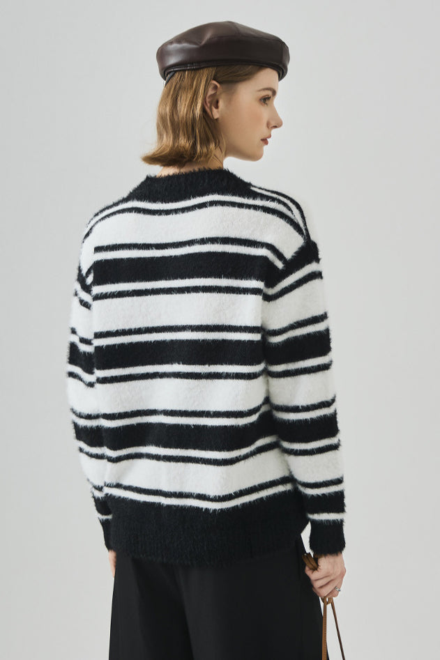 Striped V Neck Loose Long Sleeve Knit Sweater image 7