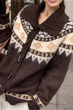 Jacquard Collar Horn Button Retro Loose Knit Cardigan image 5