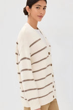 Flattering Striped V Neck Relaxed Knit Cardigan image 5