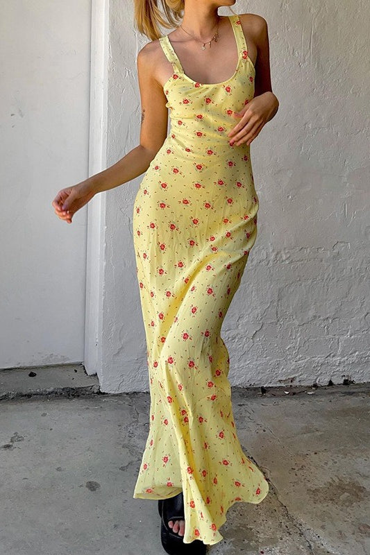 Casual U Neck Floral Print Ruched Cami Maxi Dress image 2