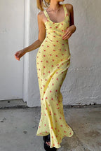 Casual U Neck Floral Print Ruched Cami Maxi Dress image 2