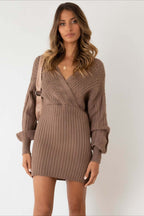 Cable Knit V-Neck Sweater Mini Dress image 7