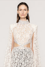 Lace Beaded Sequin Slim Cape Reception Dress image 4
