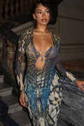 Animal Print Buckle Cutout Slit Maxi Dress image 1
