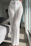 Vacation Knit Hollow Out Tie Flared Pants image 1
