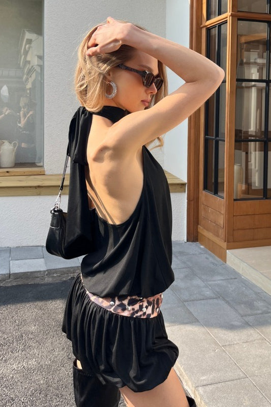 Cutout Back Halter Waist Tulip Hem Mini Dress image 3