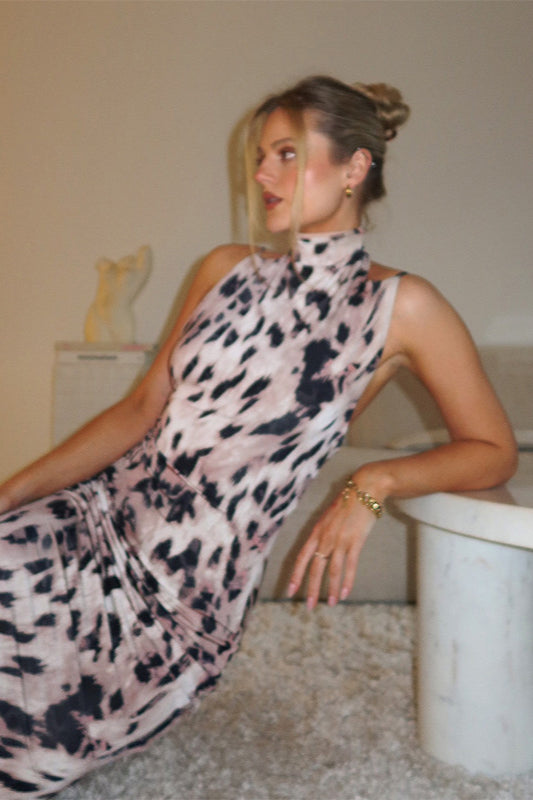 Leopard Print High Neck Backless Maxi Dress image 4
