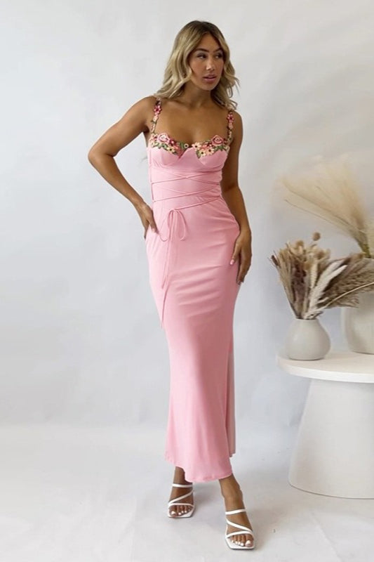 Floral Cup Detail Bodycon Maxi Dress image 3