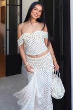 Sexy Off Shoulder Crop Top Polka Dot Fish Tail High Rise Skirt Sets image 3
