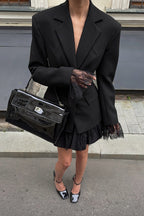 Black Lace Panel Blazer Jacket image 2