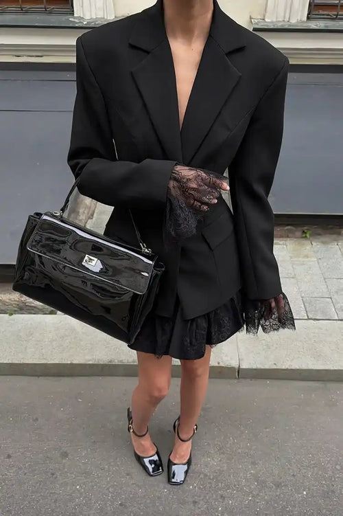 Black Lace Panel Blazer Jacket image 2