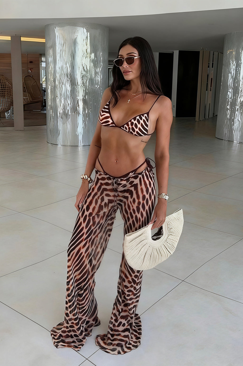 Leopard Mesh Pants Three Piece Swim Set image 2