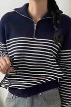 Striped Half Zip Knit Pullover Sweater image 7