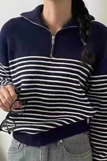 Striped Half Zip Knit Pullover Sweater image 4