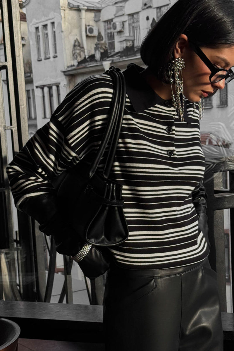 Colorblock Striped Polo Knit Sweater image 6