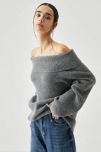 Off Shoulder Knit Pullover Sweater image 11