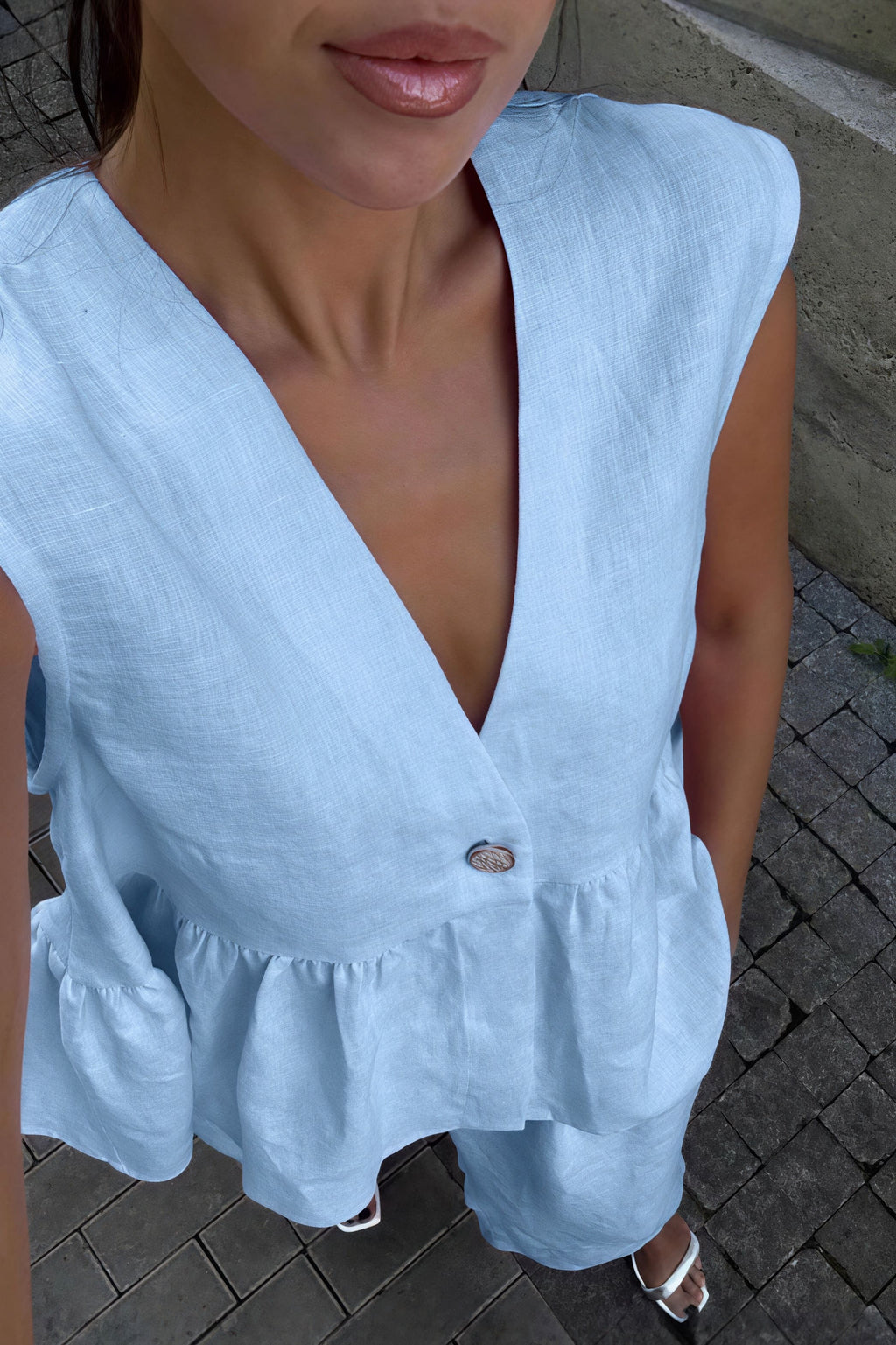Romantic Cotton V Neck Sleeveless Vest Pants Two Piece Set image 7